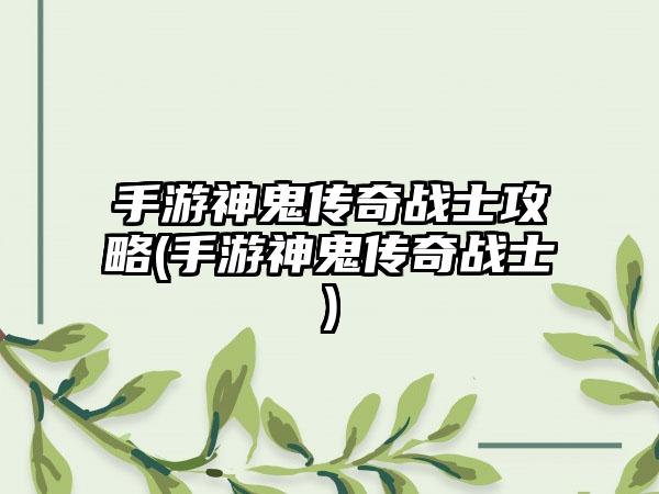 手游神鬼传奇战士攻略(手游神鬼传奇战士)