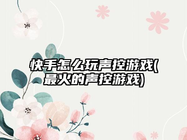 快手怎么玩声控游戏(最火的声控游戏)