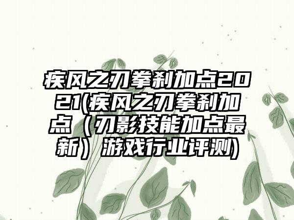疾风之刃拳刹加点2021(疾风之刃拳刹加点（刃影技能加点最新）游戏行业评测)