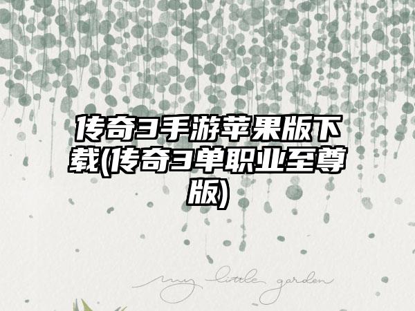 传奇3手游苹果版下载(传奇3单职业至尊版)