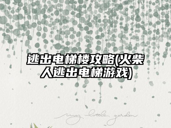 逃出电梯楼攻略(火柴人逃出电梯游戏)