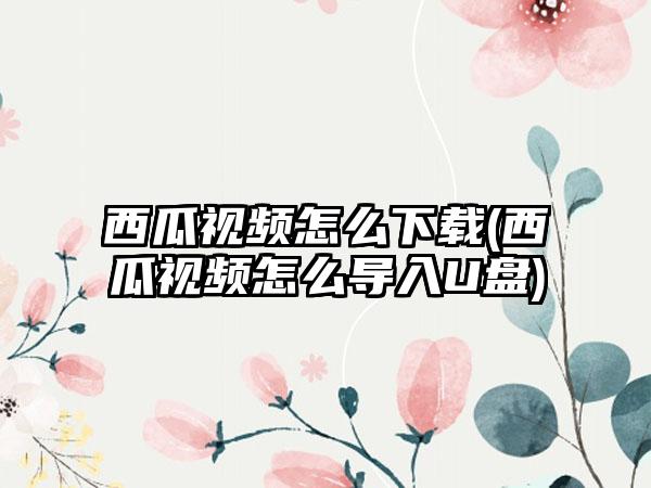 西瓜视频怎么下载(西瓜视频怎么导入U盘)