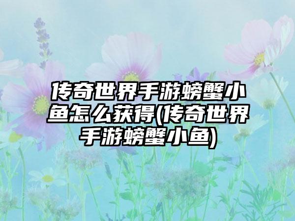 传奇世界手游螃蟹小鱼怎么获得(传奇世界手游螃蟹小鱼)