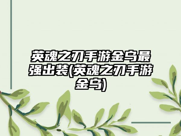 英魂之刃手游金乌最强出装(英魂之刃手游金乌)