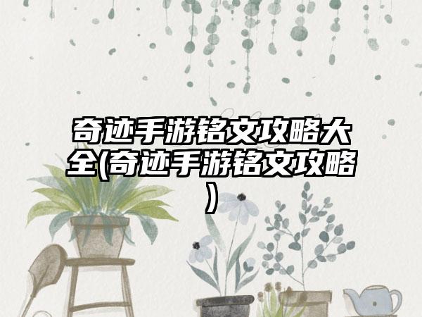 奇迹手游铭文攻略大全(奇迹手游铭文攻略)