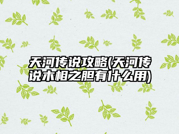 天河传说攻略(天河传说木相之胆有什么用)