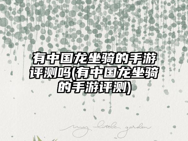 有中国龙坐骑的手游评测吗(有中国龙坐骑的手游评测)