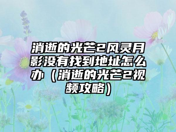 消逝的光芒2风灵月影没有找到地址怎么办（消逝的光芒2视频攻略）