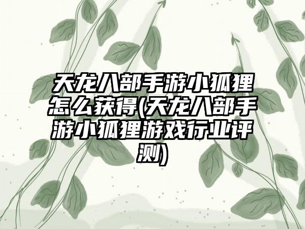 天龙八部手游小狐狸怎么获得(天龙八部手游小狐狸游戏行业评测)