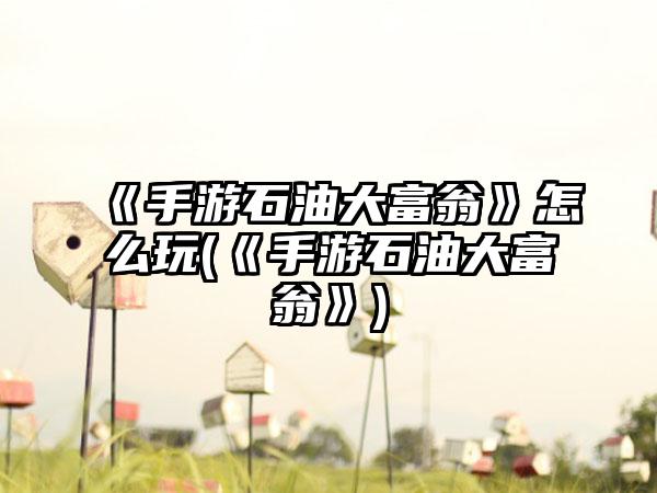 《手游石油大富翁》怎么玩(《手游石油大富翁》)