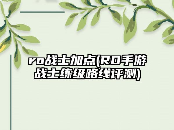 ro战士加点(RO手游战士练级路线评测)