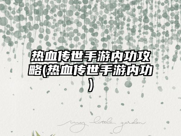 热血传世手游内功攻略(热血传世手游内功)