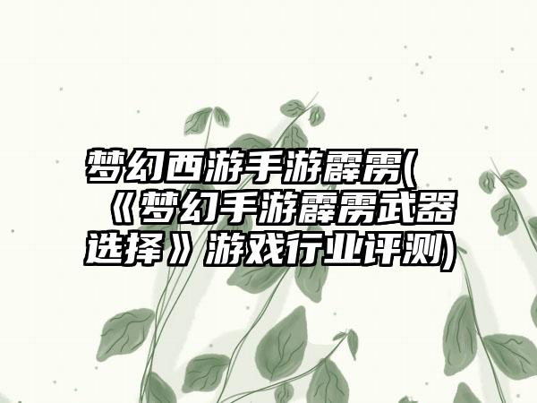 梦幻西游手游霹雳(《梦幻手游霹雳武器选择》游戏行业评测)