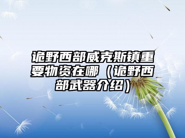 诡野西部威克斯镇重要物资在哪（诡野西部武器介绍）