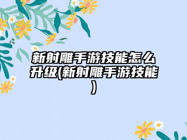 新射雕手游技能怎么升级(新射雕手游技能)