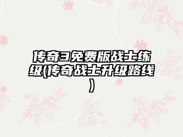 传奇3免费版战士练级(传奇战士升级路线)