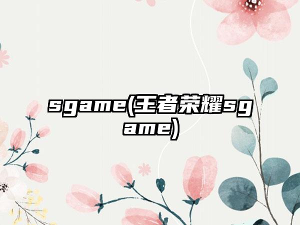 sgame(王者荣耀sgame)