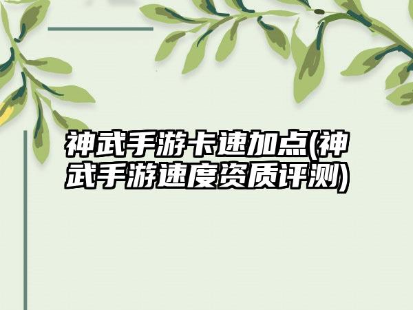 神武手游卡速加点(神武手游速度资质评测)