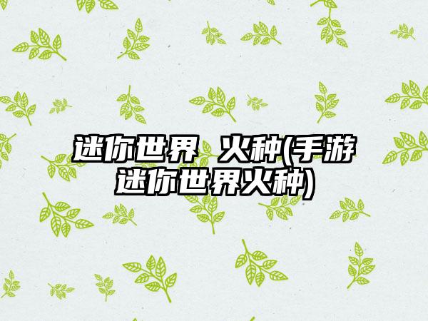 迷你世界 火种(手游迷你世界火种)