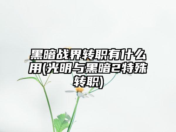 黑暗战界转职有什么用(光明与黑暗2特殊转职)