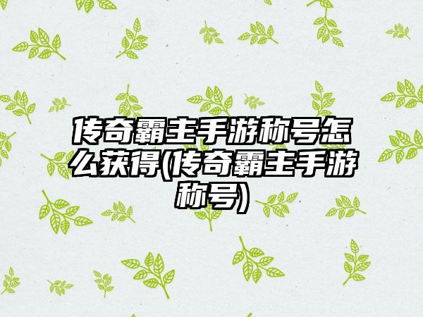 传奇霸主手游称号怎么获得(传奇霸主手游称号)