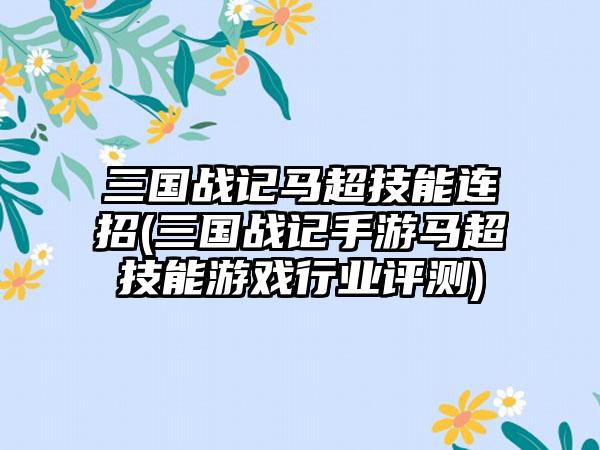 三国战记马超技能连招(三国战记手游马超技能游戏行业评测)