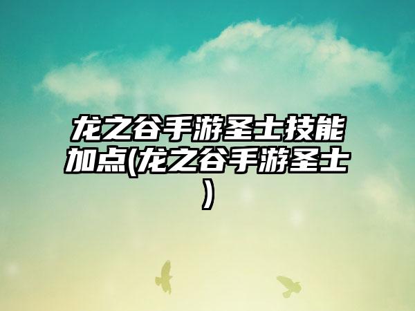 龙之谷手游圣士技能加点(龙之谷手游圣士)