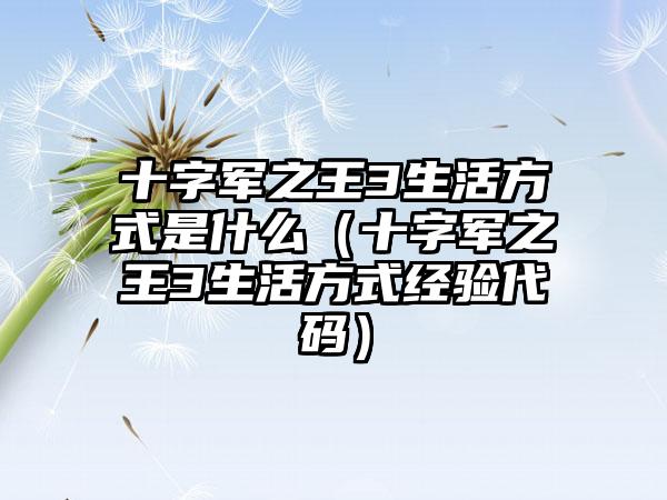 十字军之王3生活方式是什么（十字军之王3生活方式经验代码）