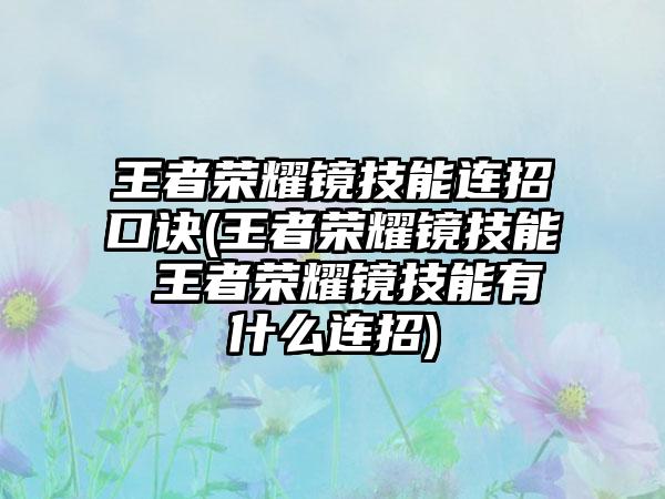 王者荣耀镜技能连招口诀(王者荣耀镜技能 王者荣耀镜技能有什么连招)