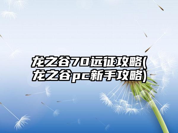 龙之谷70远征攻略(龙之谷pc新手攻略)