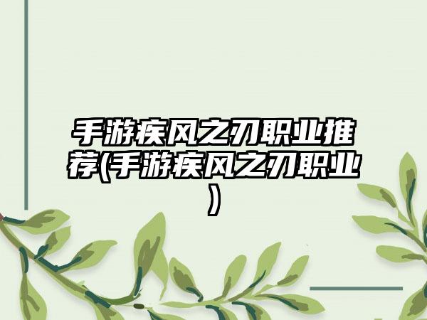手游疾风之刃职业推荐(手游疾风之刃职业)