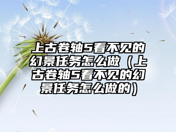 上古卷轴5看不见的幻景任务怎么做（上古卷轴5看不见的幻景任务怎么做的）