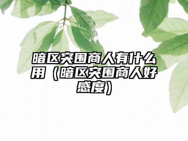 暗区突围商人有什么用（暗区突围商人好感度）