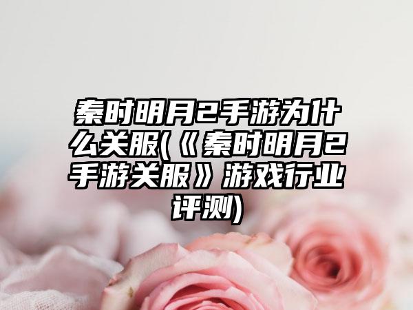 秦时明月2手游为什么关服(《秦时明月2手游关服》游戏行业评测)