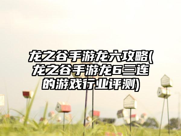 龙之谷手游龙六攻略(龙之谷手游龙6三连的游戏行业评测)