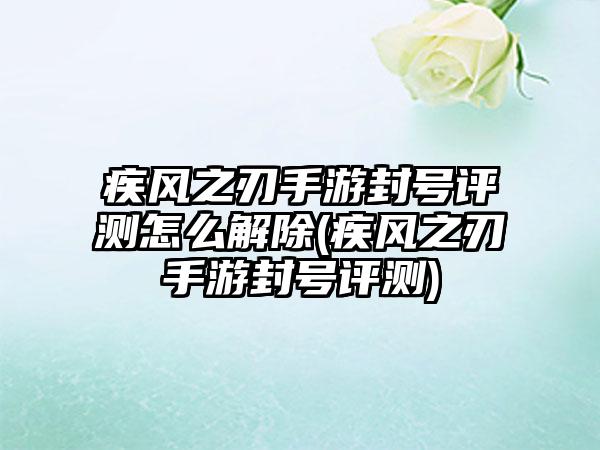 疾风之刃手游封号评测怎么解除(疾风之刃手游封号评测)