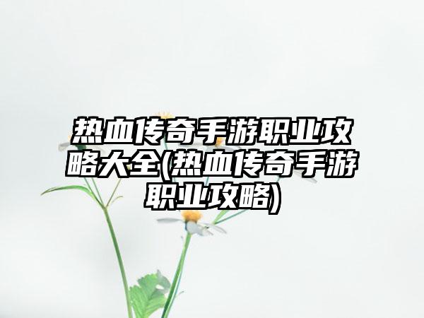 热血传奇手游职业攻略大全(热血传奇手游职业攻略)
