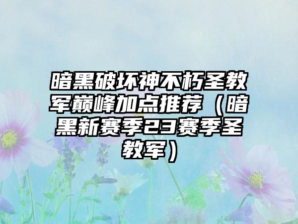 暗黑破坏神不朽圣教军巅峰加点推荐（暗黑新赛季23赛季圣教军）