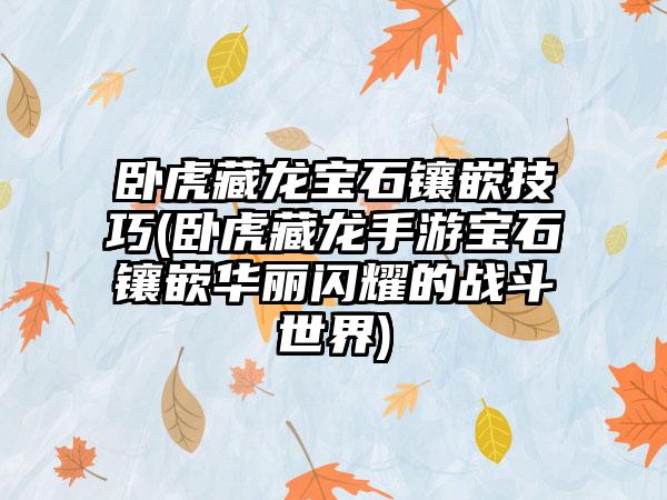 卧虎藏龙宝石镶嵌技巧(卧虎藏龙手游宝石镶嵌华丽闪耀的战斗世界)