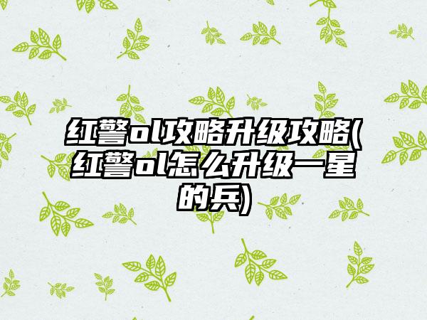 红警ol攻略升级攻略(红警ol怎么升级一星的兵)