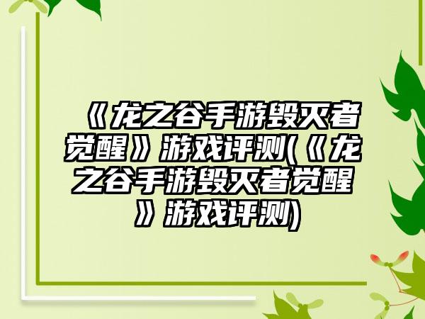 《龙之谷手游毁灭者觉醒》游戏评测(《龙之谷手游毁灭者觉醒》游戏评测)