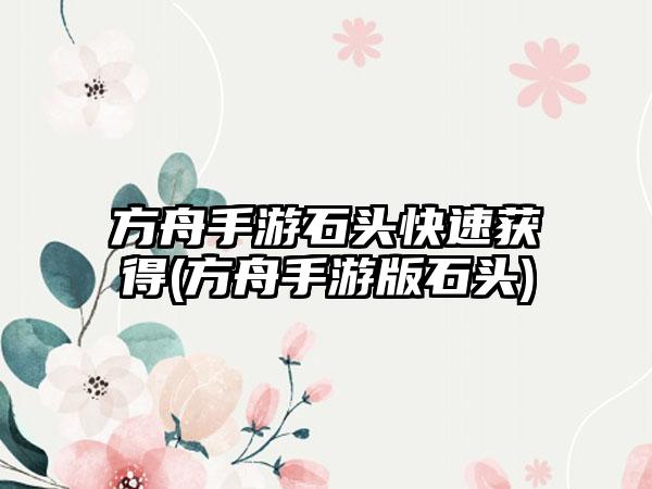 方舟手游石头快速获得(方舟手游版石头)