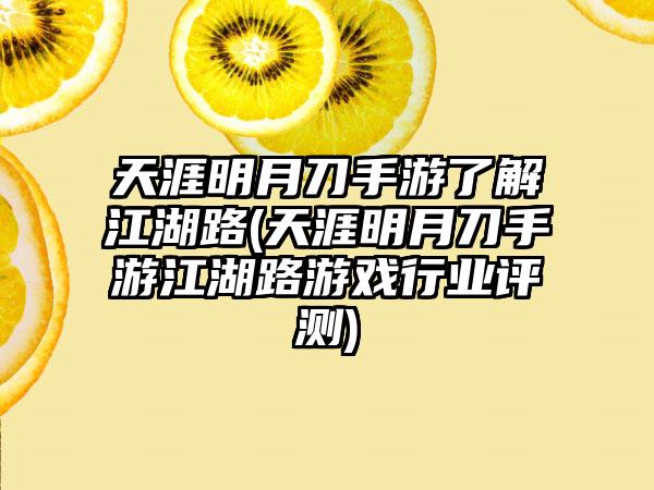 天涯明月刀手游了解江湖路(天涯明月刀手游江湖路游戏行业评测)
