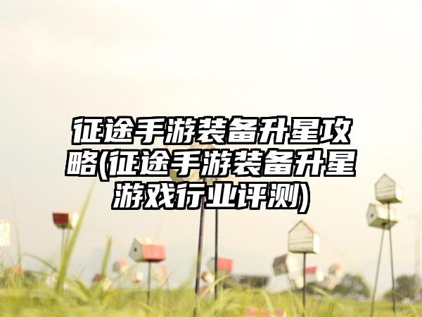 征途手游装备升星攻略(征途手游装备升星游戏行业评测)