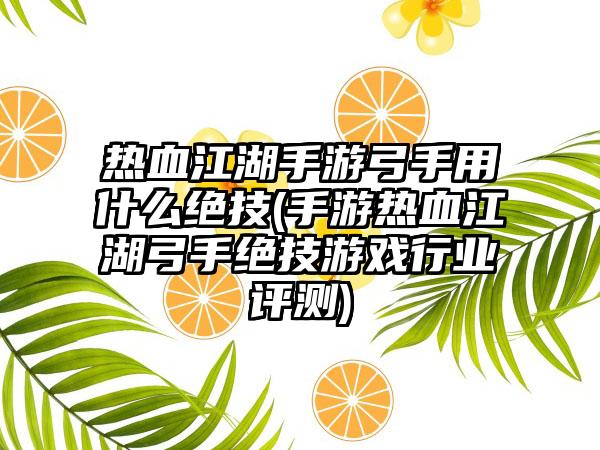 热血江湖手游弓手用什么绝技(手游热血江湖弓手绝技游戏行业评测)