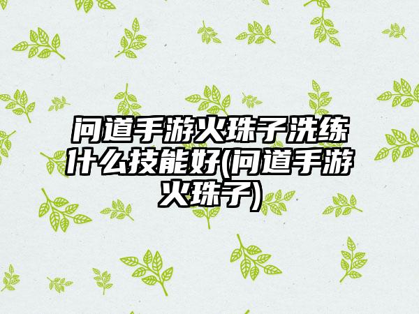 问道手游火珠子洗练什么技能好(问道手游火珠子)