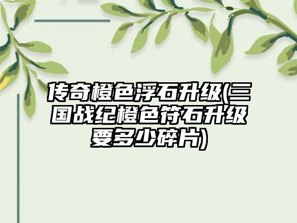 传奇橙色浮石升级(三国战纪橙色符石升级要多少碎片)