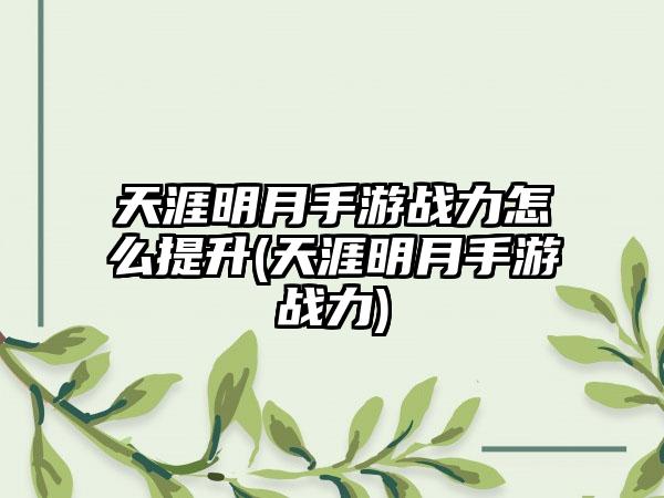 天涯明月手游战力怎么提升(天涯明月手游战力)