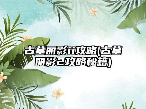 古墓丽影ii攻略(古墓丽影2攻略秘籍)