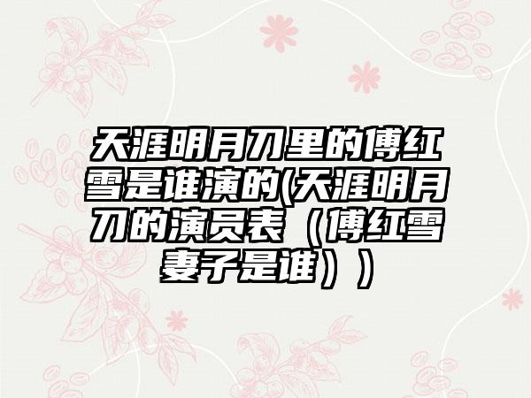 天涯明月刀里的傅红雪是谁演的(天涯明月刀的演员表（傅红雪妻子是谁）)